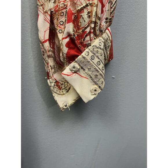 Vintage 70’s Pleated Midi Dress Union Tag JS Womens Size 16 Red Gold Foil Jackie - Picture 8 of 9